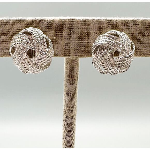 Vintage Monet Silver Clip Earrings Twist Knot Style Designer Inspired - Picture 1 of 5